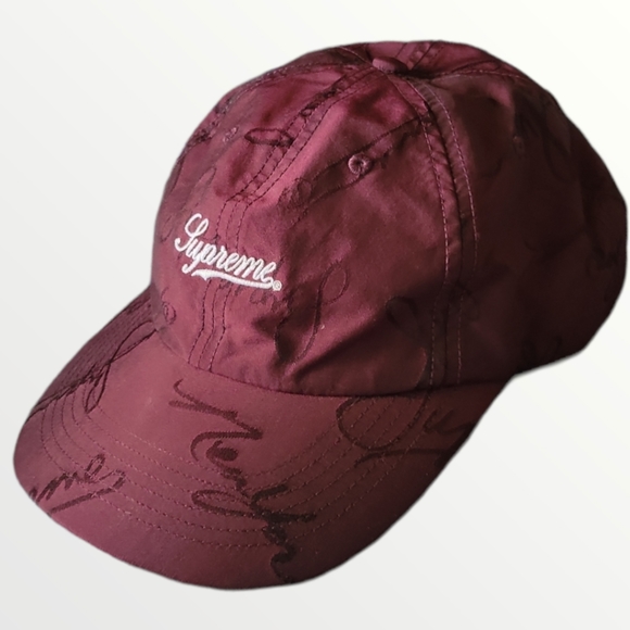 Nwt Supreme nylon 6 panel script logo camp cap in maroon - Picture 3 of 9
